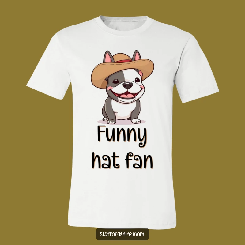 Funny Staffy Silly Hat T-Shirt - Giggling Dog Apparel