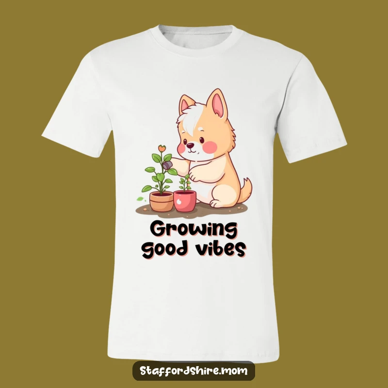 Funny Staffordshire T-Shirt: Rosy Cheeks Watering Plant, Cute Gardener Tee
