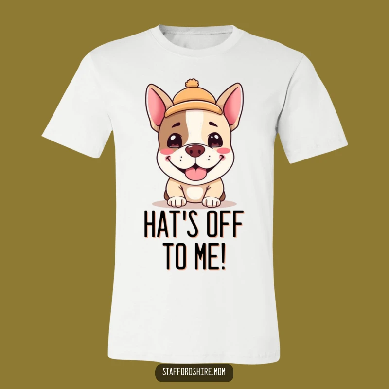 Funny Kawaii Staffy T-Shirt: Adorable Grinning Dog with Hat, Hilarious Gift