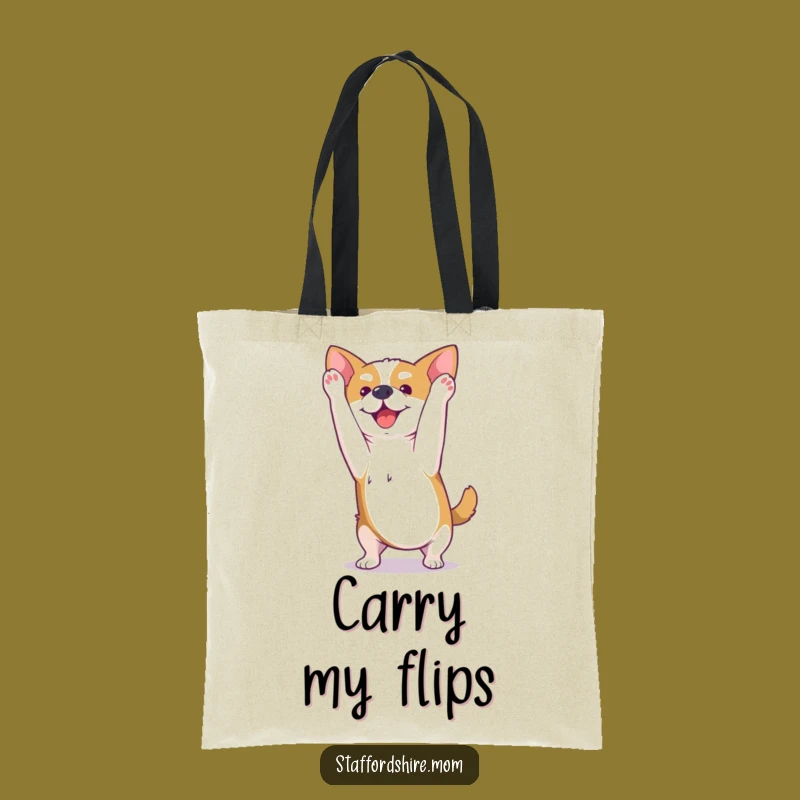 Funny Kawaii Staffy Tote Bag - Playful Somesault Fun