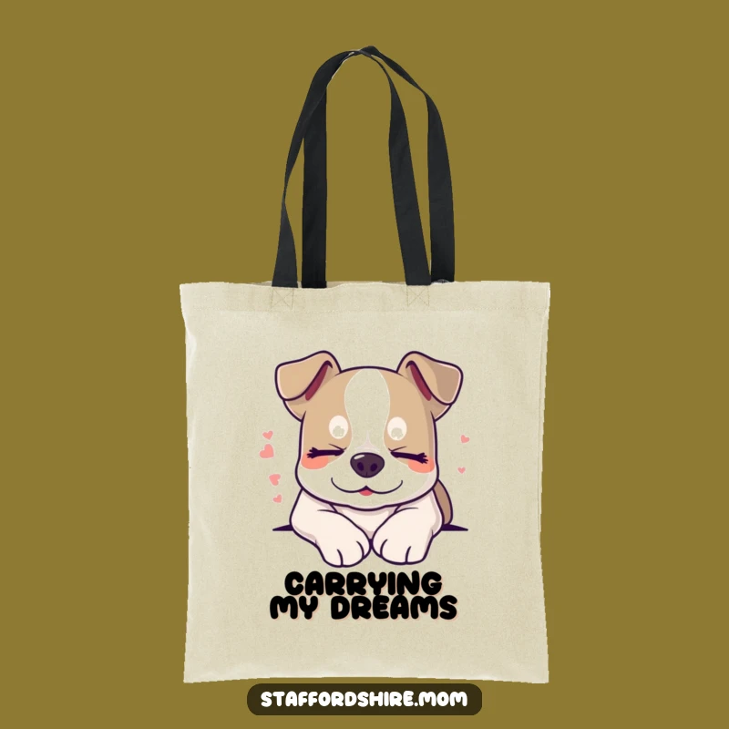 Funny Sleepy Staffy Tote Bag, Dreaming Dog Carry-all, Peaceful Gift Accessory