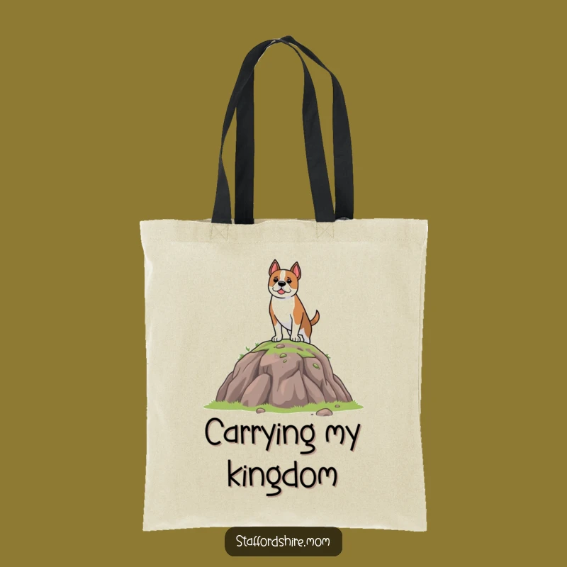 Funny Staffordshire Dog Tote Bag: Brave Hilltop Pup, Chic Funny Gift for Shoppers