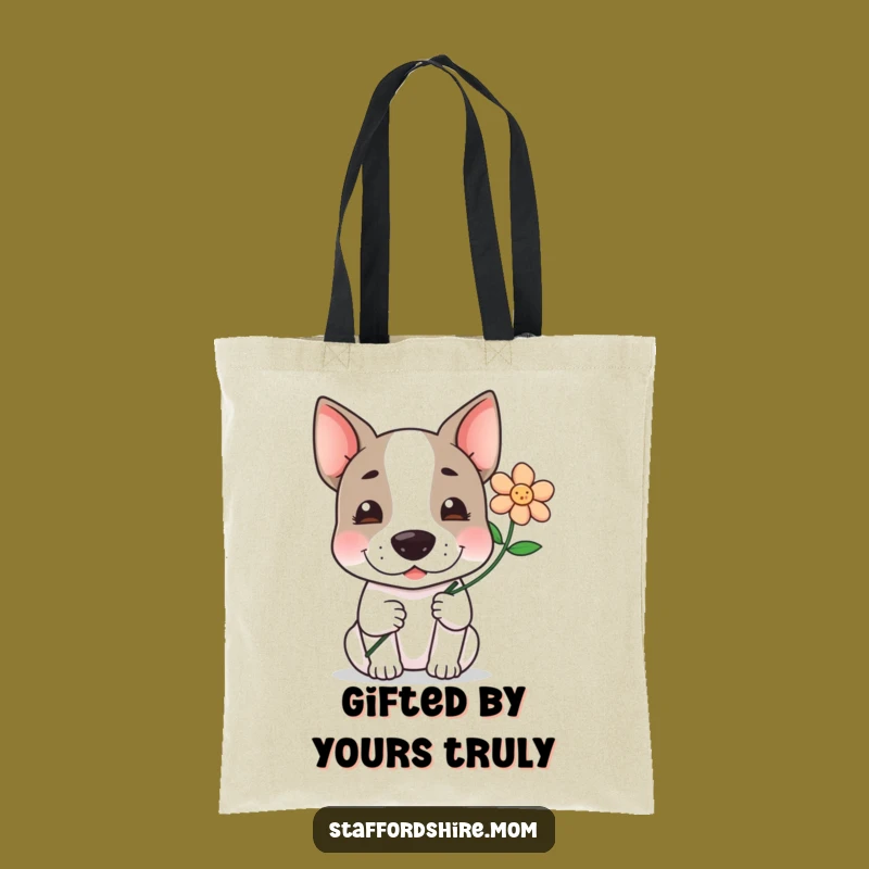 Funny Kawaii Staffy Tote Bag: Flower Offering Art, Practical Sweet Gift