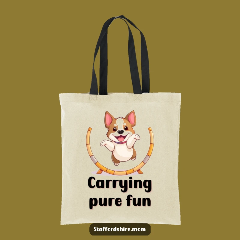 Funny Playful Staffy Tote Bag, Jumping Dog Carry-all, Energetic Gift Accessory