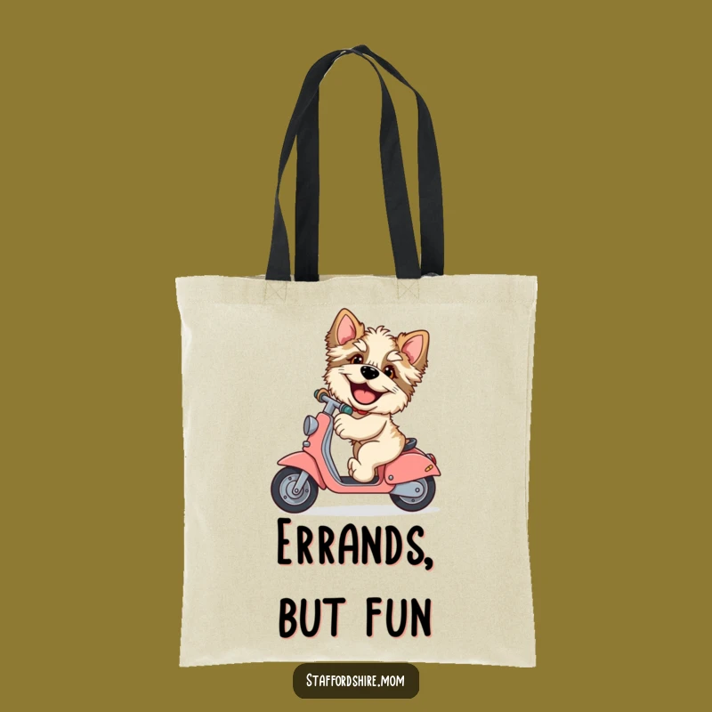 Funny Staffordshire Scooter Tote Bag: Giggling Pup, Humorous Shopping Gift