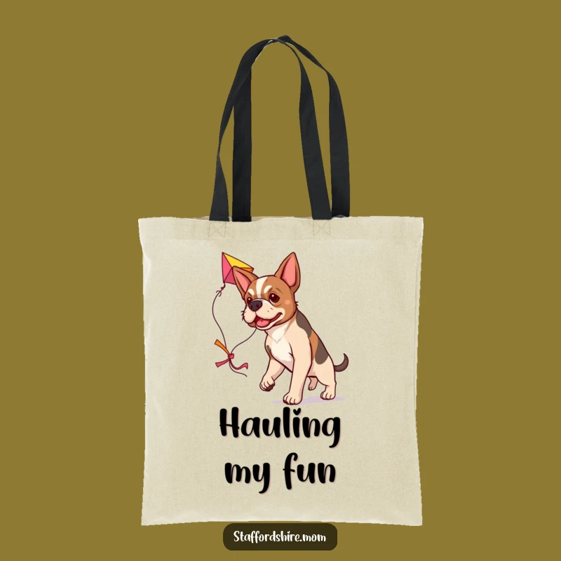 Funny Determined Staffy Tote Bag, Kite-Flying Dog Carry-all, Ambitious Gift Accessory