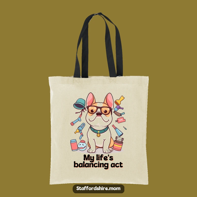 Funny Staffy Balance Tote Bag: Carry Your World with Staffordshire Bull Terrier Flair